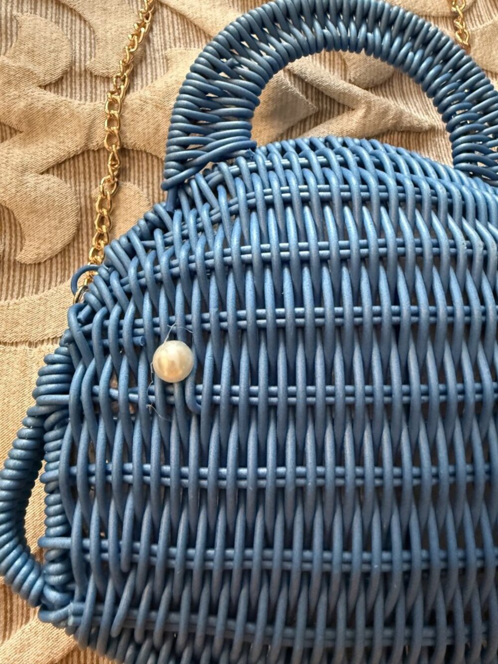 Tommy Bahama Blue Whale Wicker Crossbody Bag Novelty Beach Purse Gold Strap NEW - Picture 5 of 5